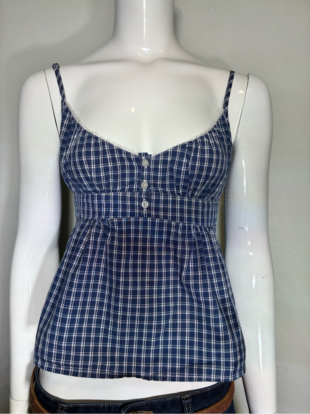 Brandy Melville Navy Plaid Cotton Cami Tank